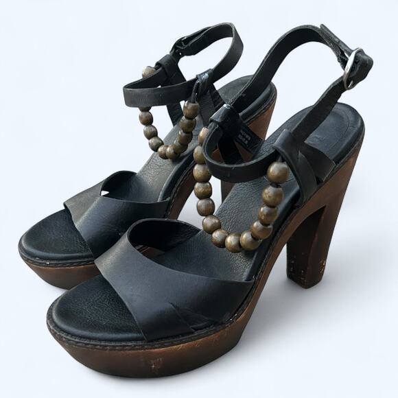 Ugg Naima Wood Platform Heel Sandals Women's size 7  Black Beaded Boho Retro - Picture 2 of 13